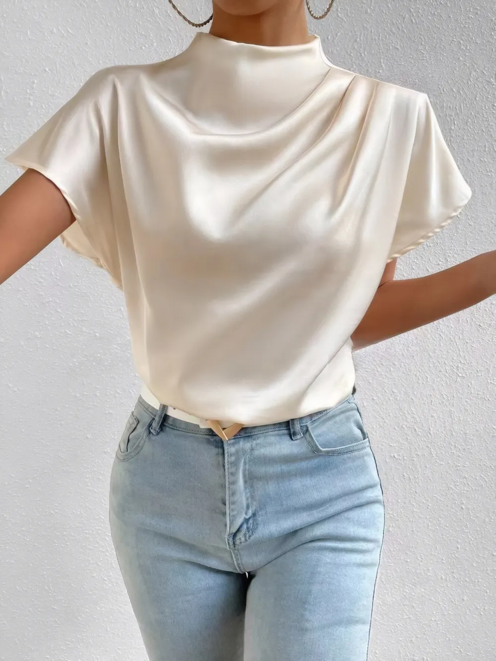 Mock Neck Short Sleeve Blouse, image 5