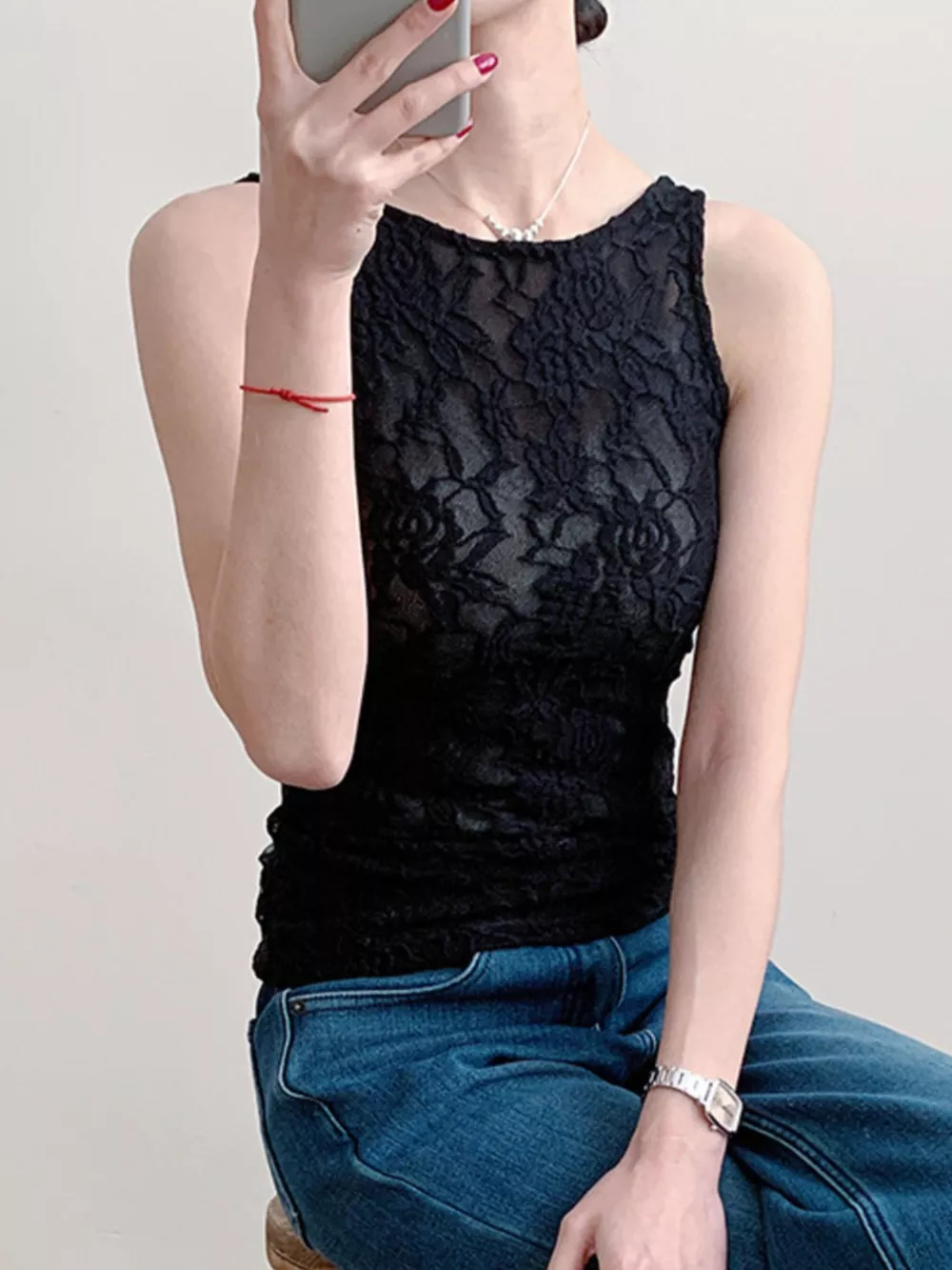 Lace Round Neck Tank, image 17