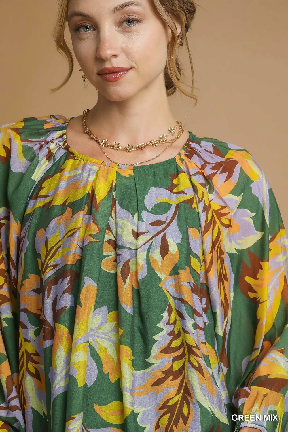 Mix Abstract Print Balloon Sleeve Blouse, image 5