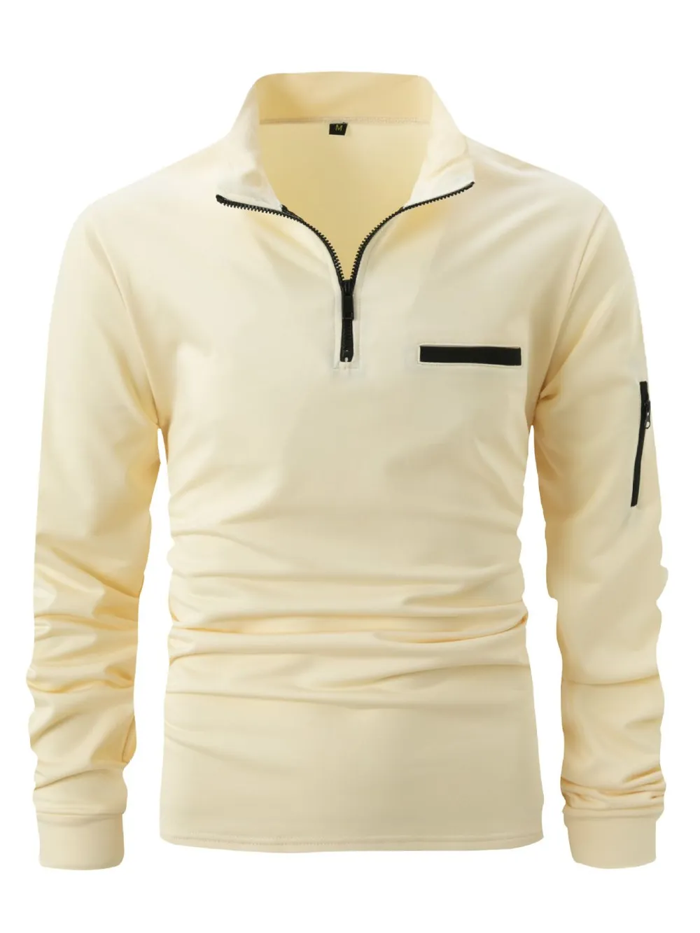 Men's Full Size Quarter Zip Long Sleeve Polo Plus Size