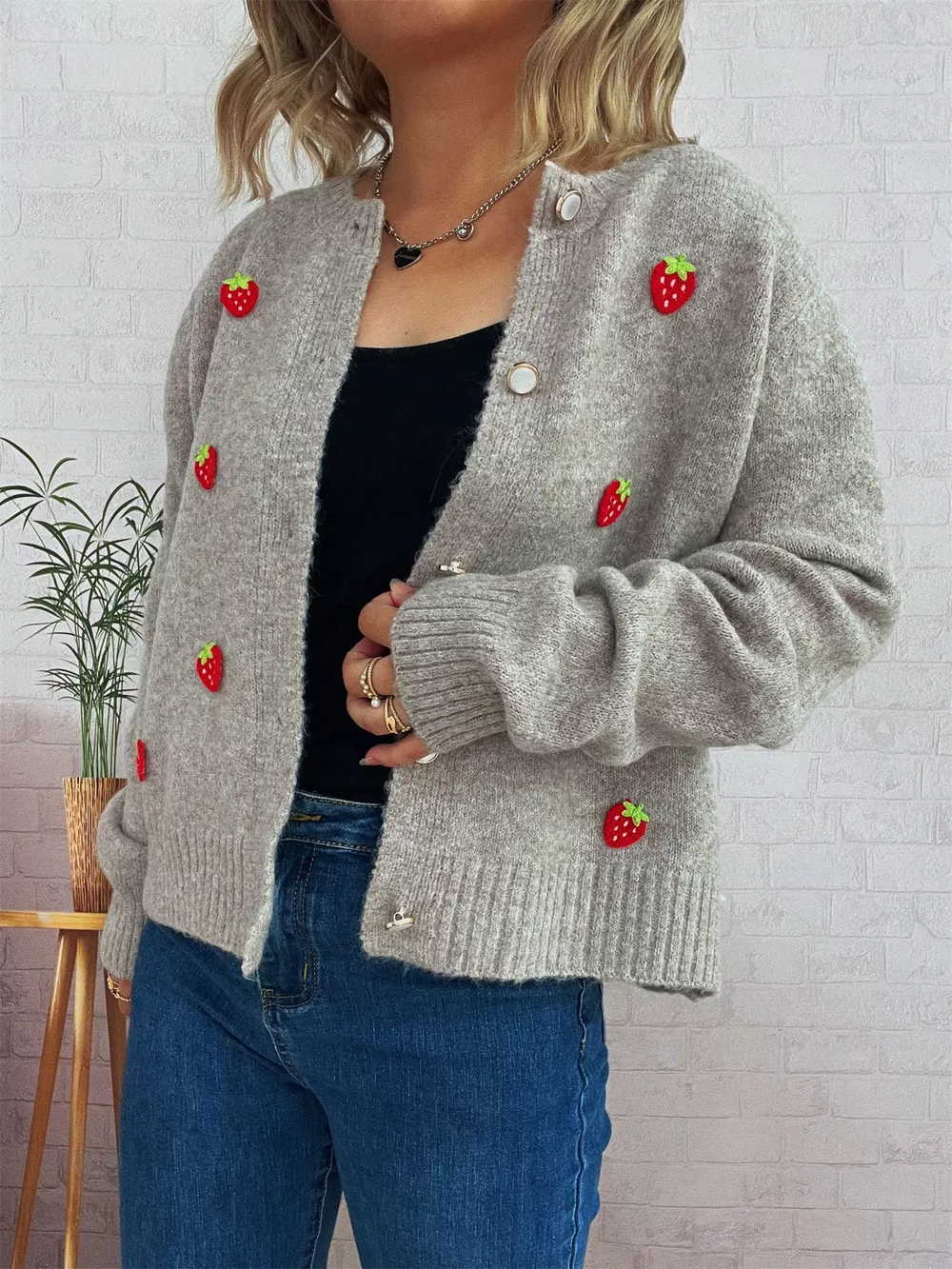 Strawberry Button Up Long Sleeve Cardigan, image 19