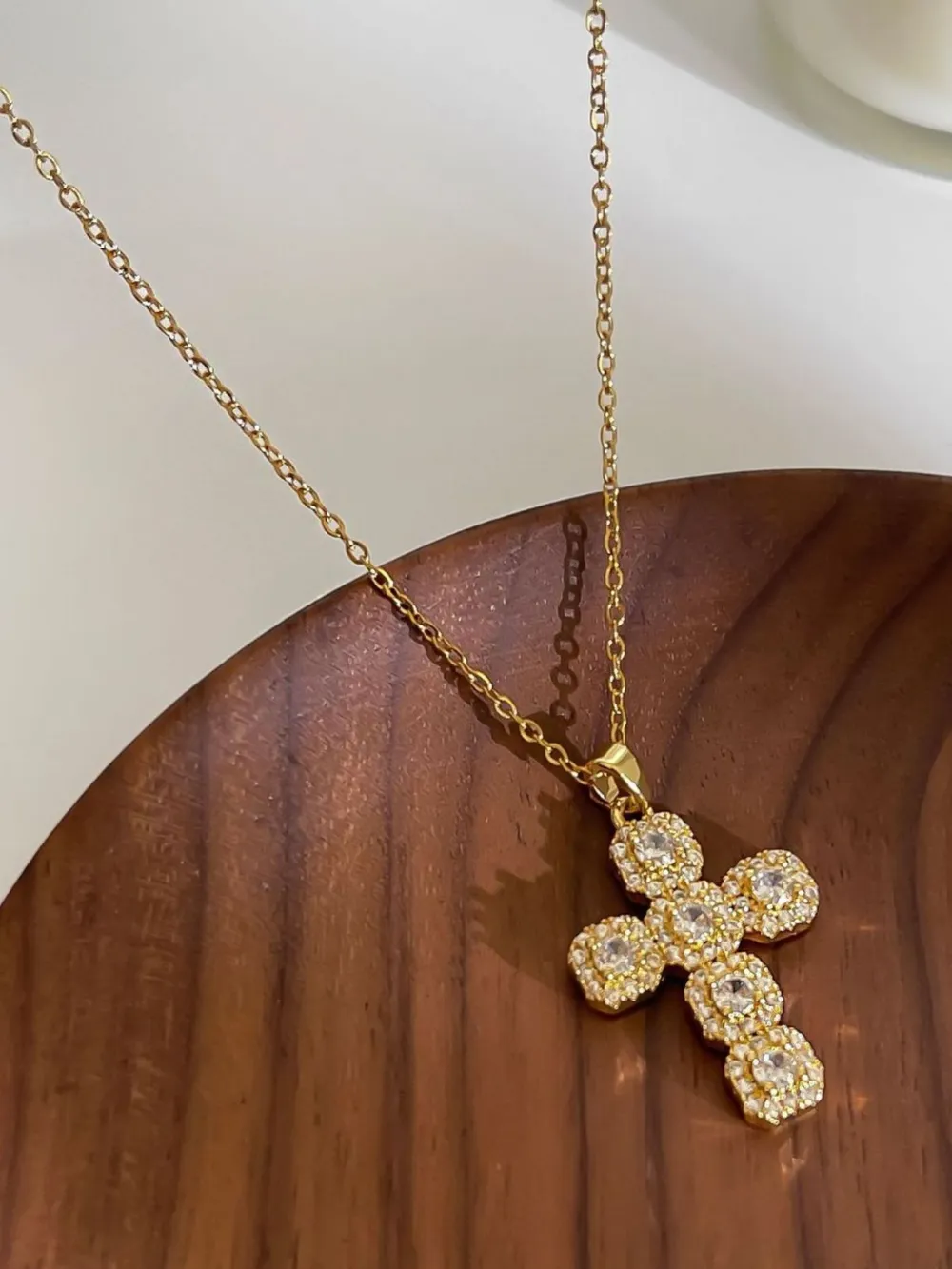 Stainless Steel Inlaid Zircon Cross Necklace, image 6