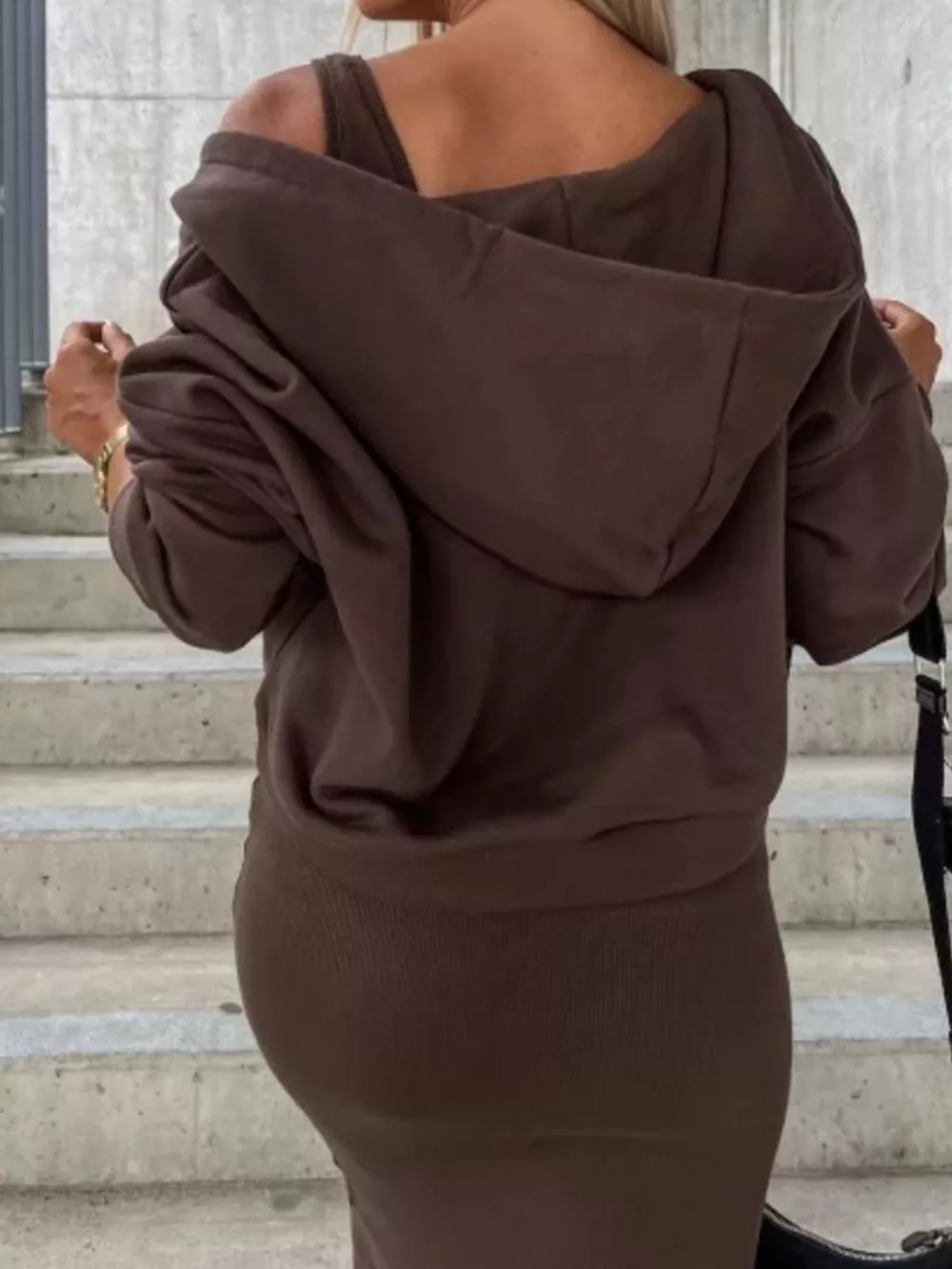 Solid Color Tank Dress and V-Neck Hoodie Set, image 6