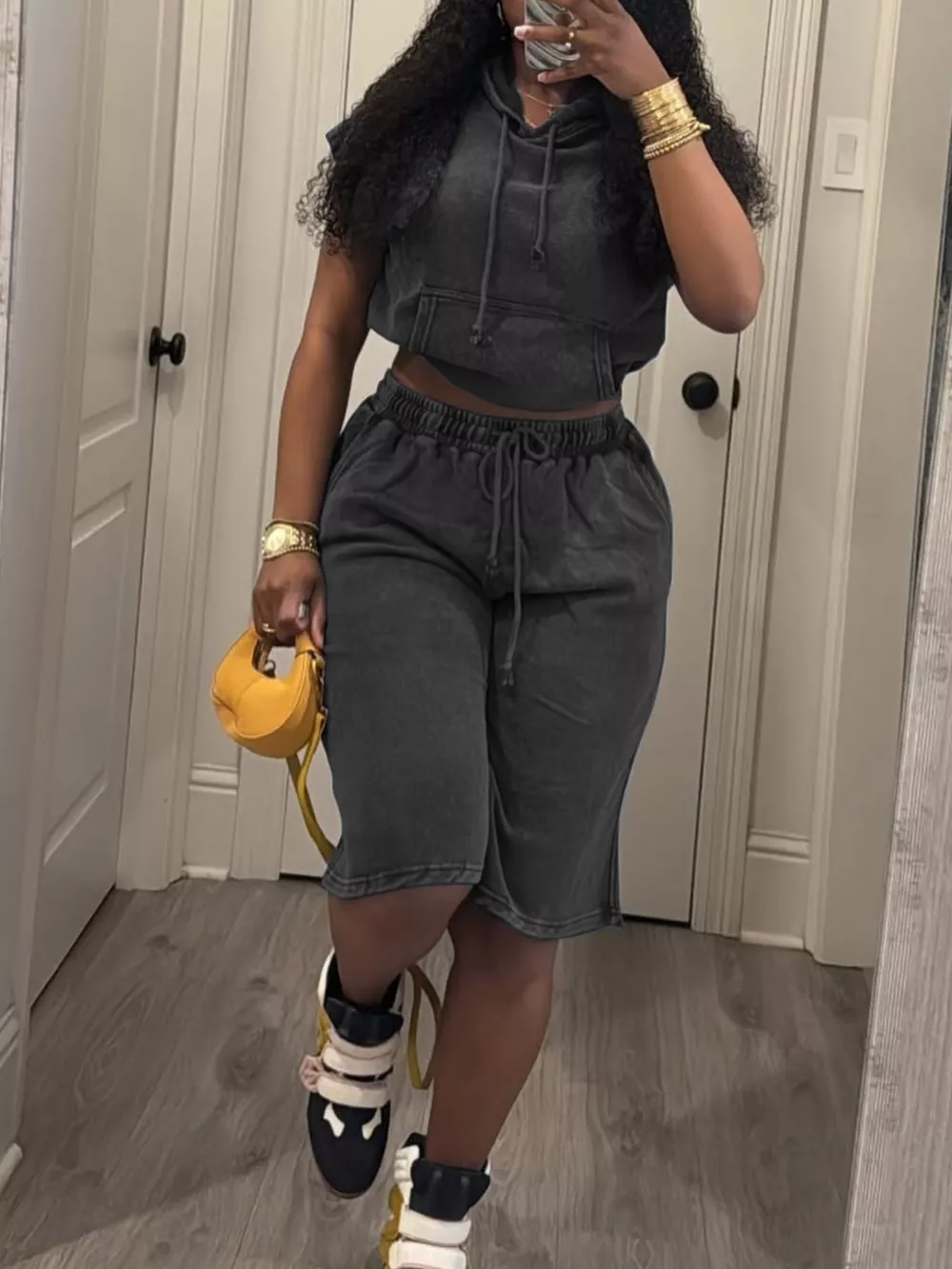 Hooded Crop Top and Shorts Set