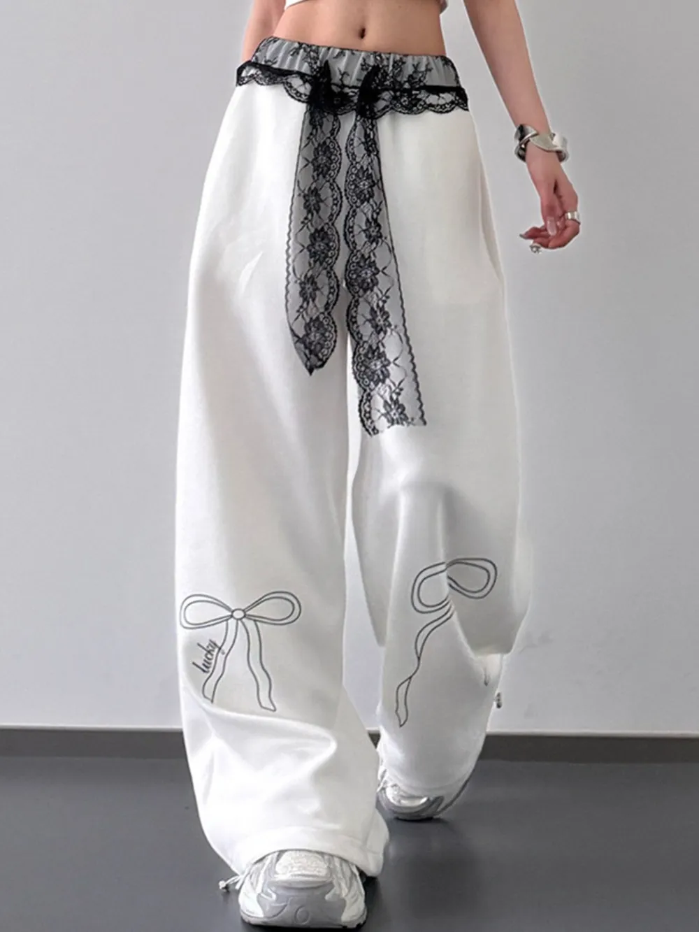 Wide Leg Pants with Lace Belt Detail, image 2