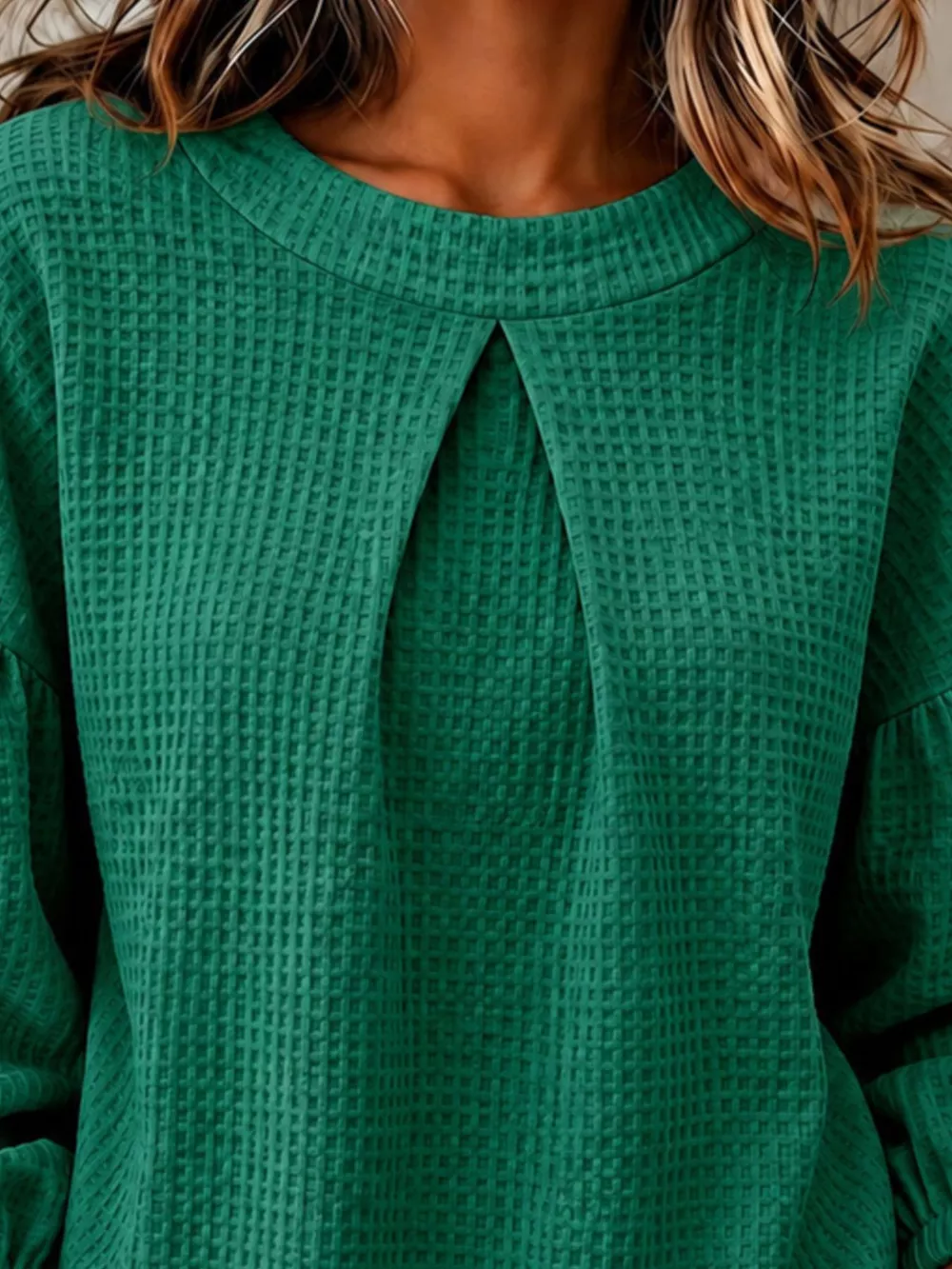 Waffle Knit Round Neck Top, image 8