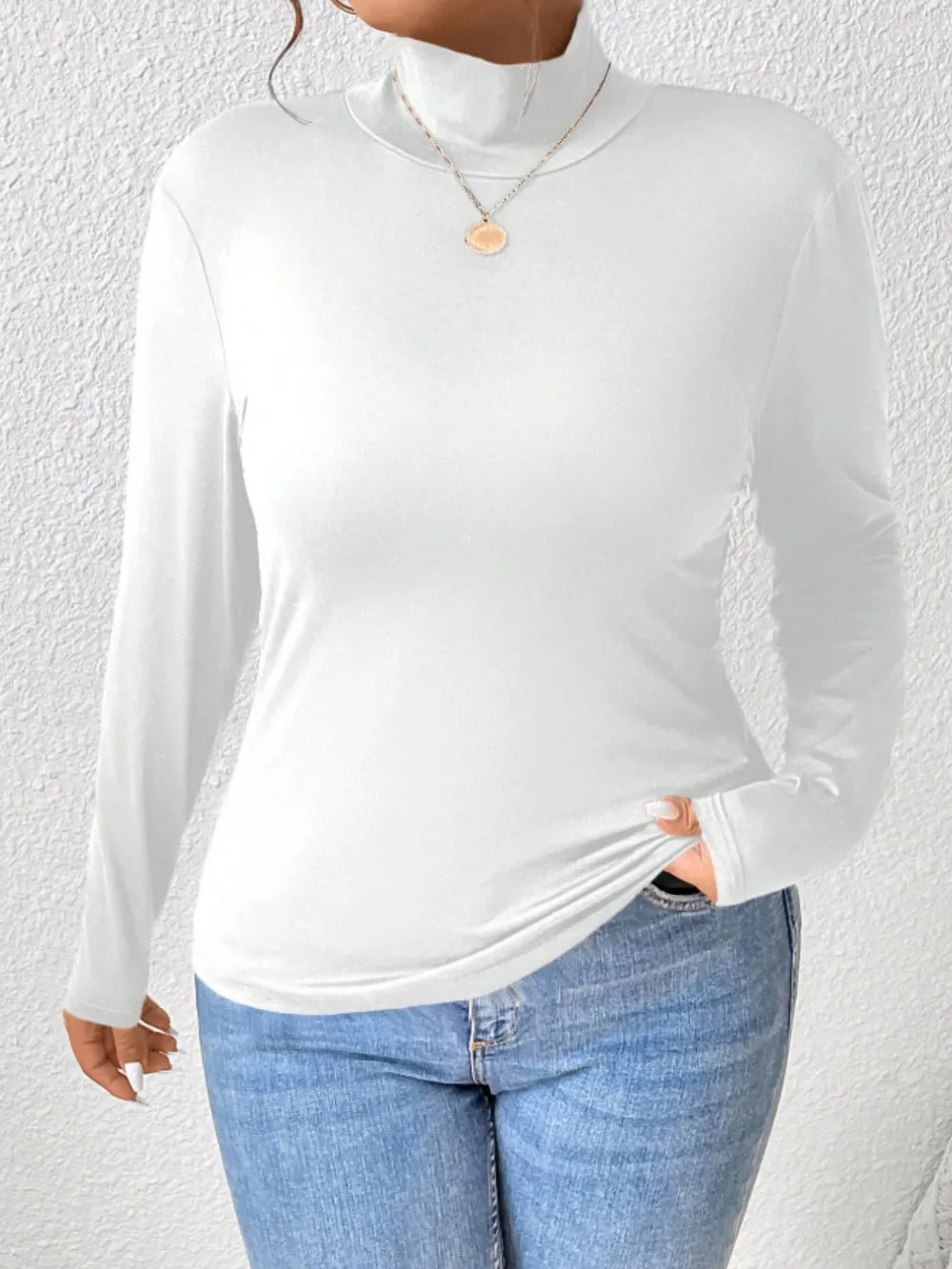 Plus Size Long Sleeve Fitted Turtleneck T-Shirt, image 5