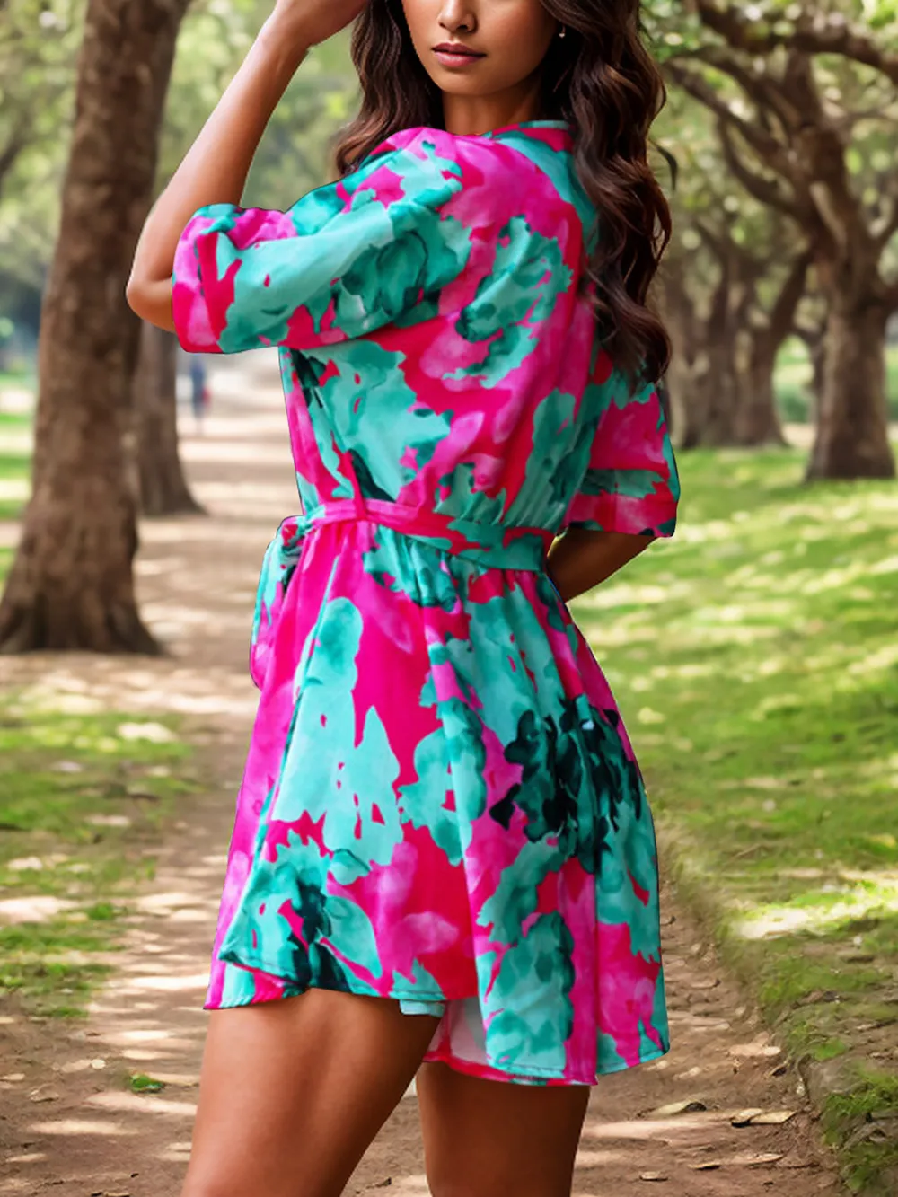 Printed Surplice Half Sleeve Romper, image 5
