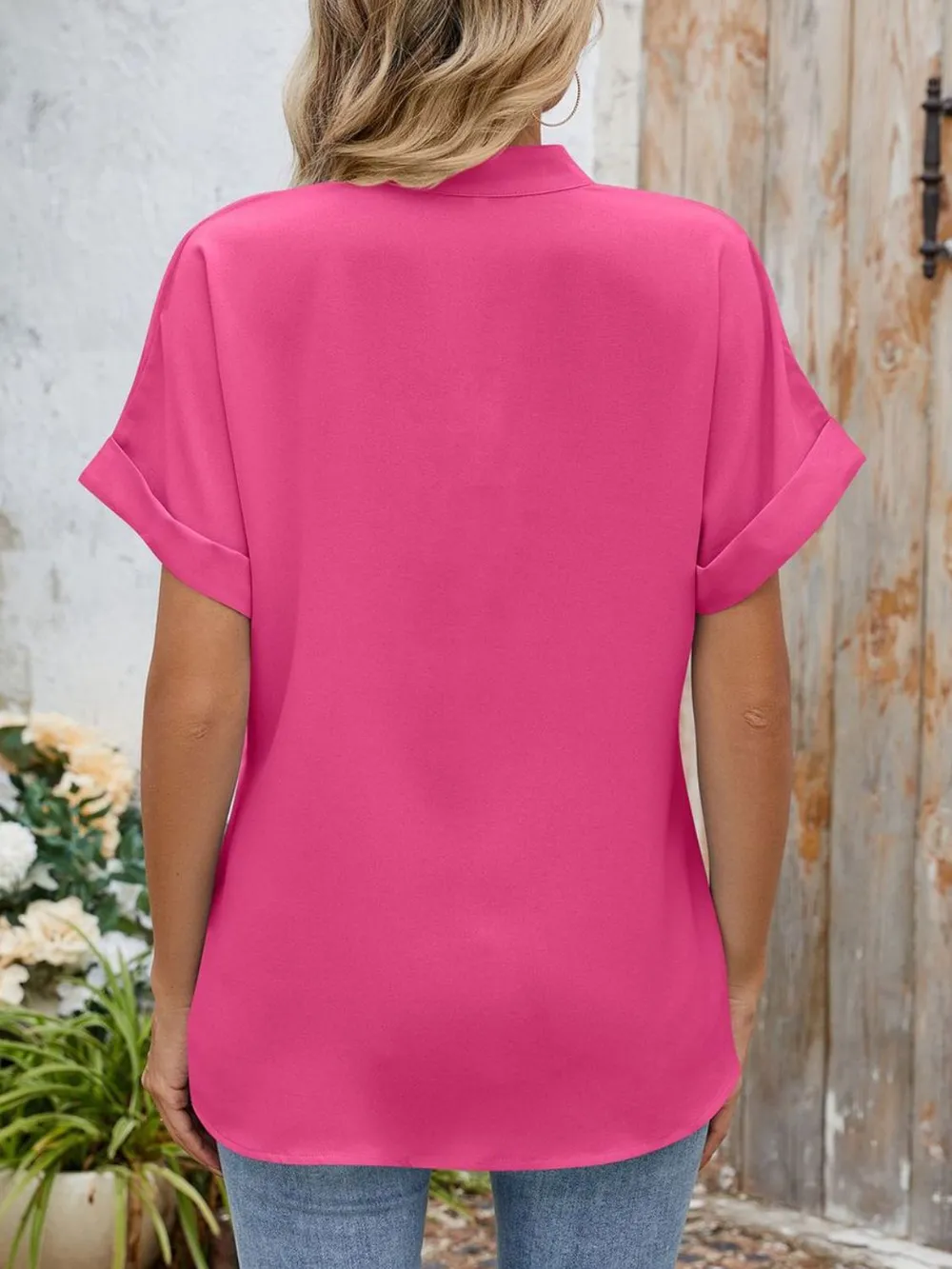 Notched Short Sleeve Blouse, image 28