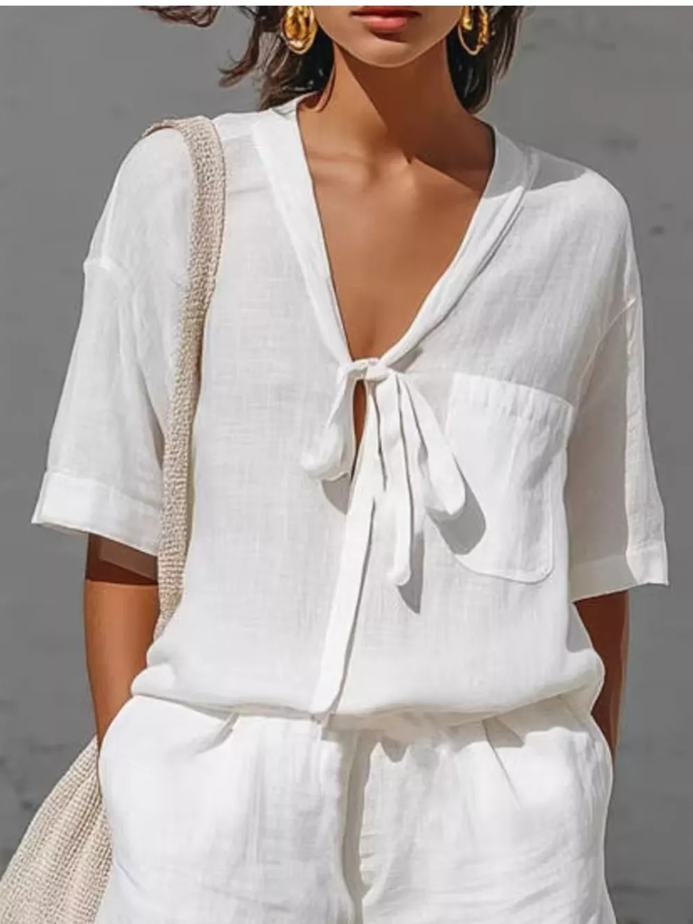 Tie-Front Half Sleeve Shirt and Shorts Set, image 2