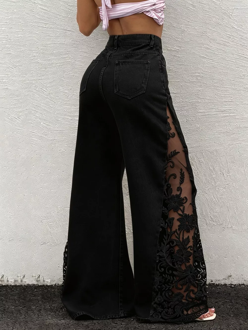 Lace Detail Wide-Leg Jeans, image 3