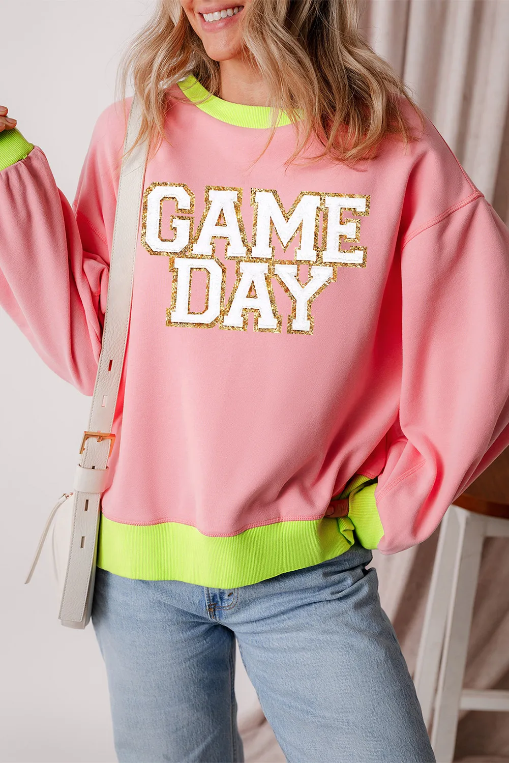Letter Graphic Round Neck Long Sleeve Sweatshirt, image 2