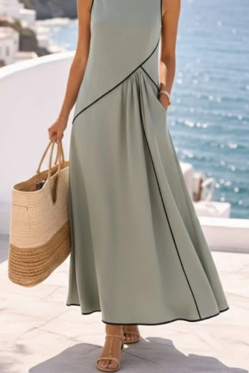 Sleeveless Casual Maxi Dress with Contrast Trim, image 5