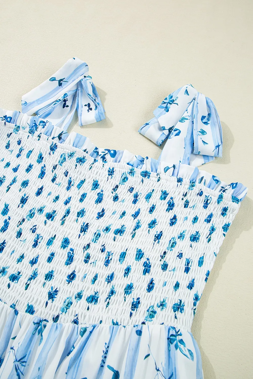 Floral Smocked Tied Straps A-Lined Tiered Dress, image 12