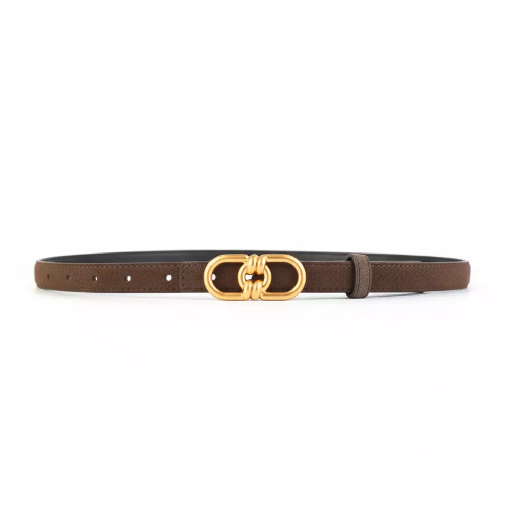 Golden Buckle Leather Belt, image 3