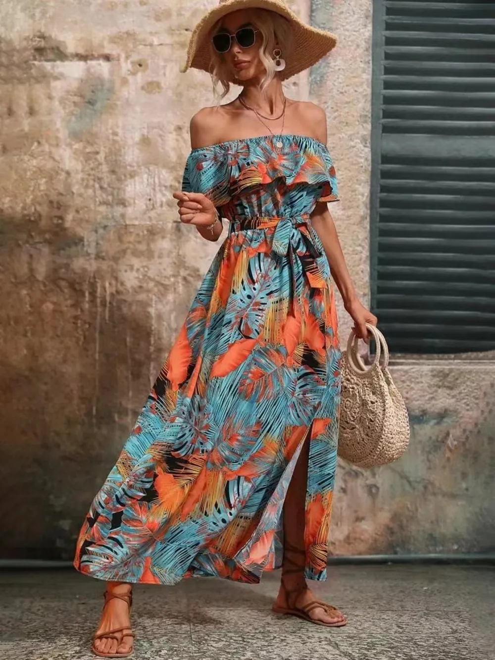 Ruffled Printed Off Shoulder Maxi Dress, image 19