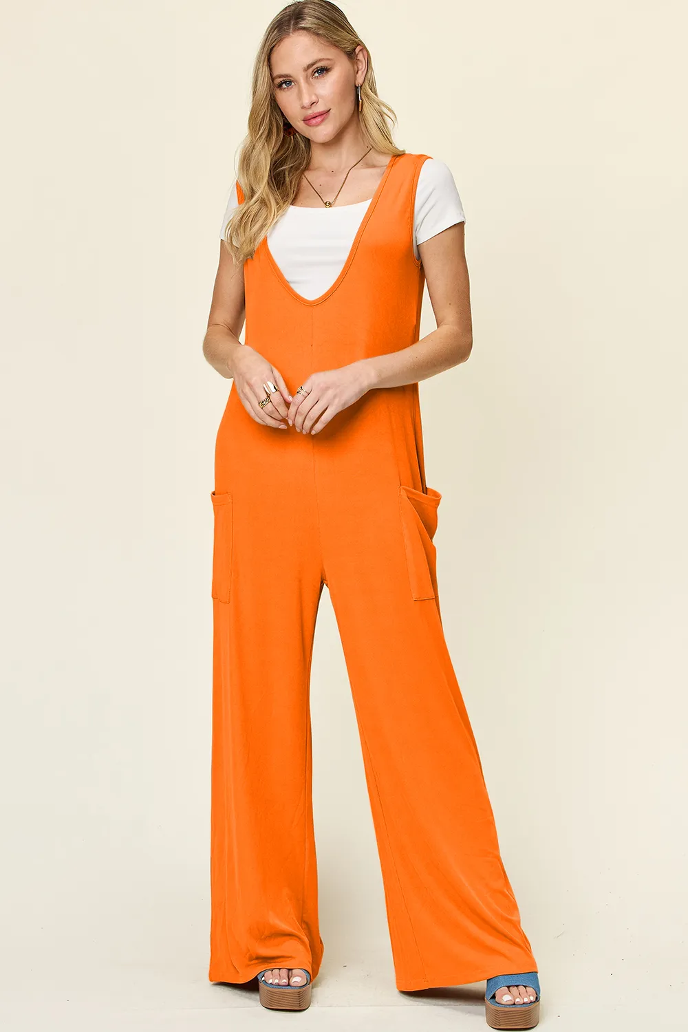 Full Size Sleeveless Wide Leg Jumpsuit with Pockets, image 18