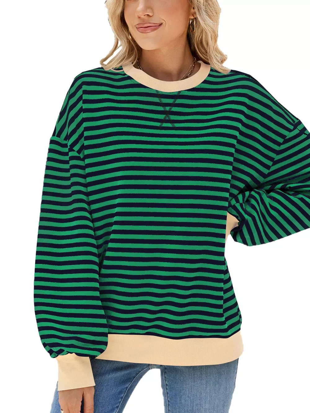 Striped Crew Neck Long Sleeve Sweatshirt, image 29