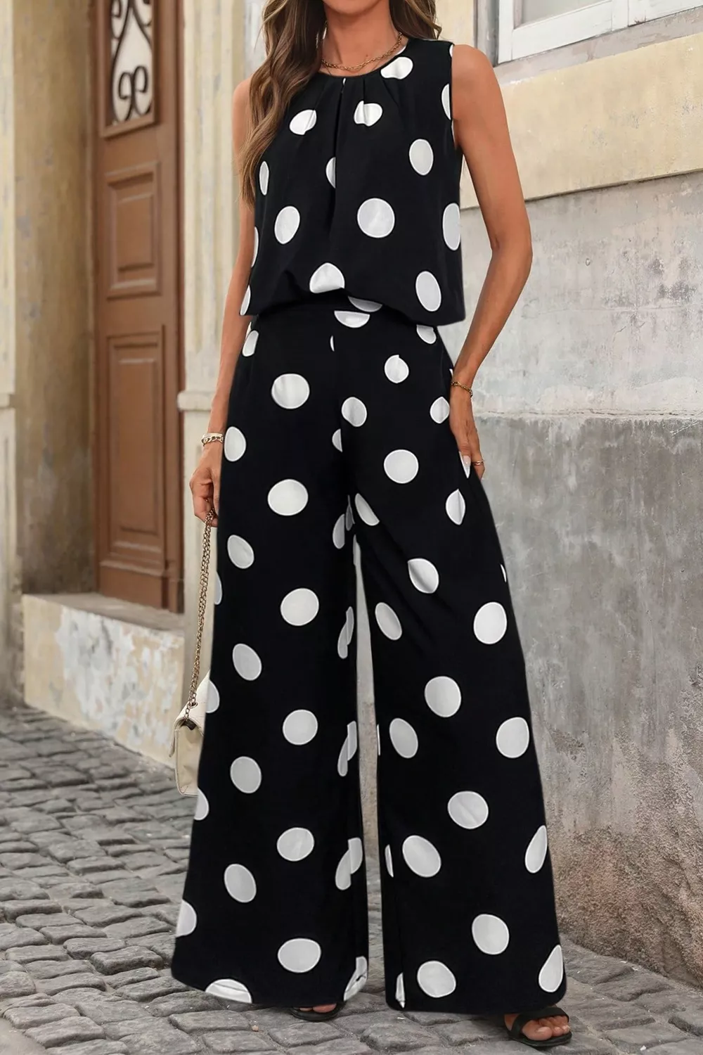 Sleeveless Polka Dot Top and Pants Set, image 3