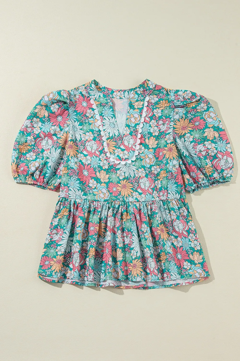 Printed Notched Short Sleeve Blouse, image 6