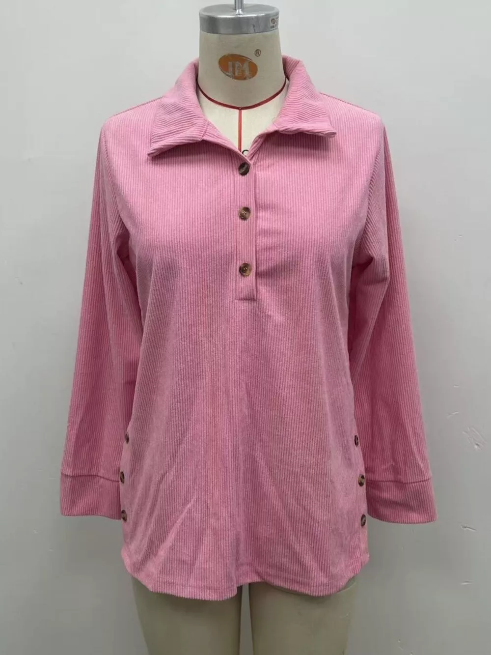 Full Size Button Detail Long Sleeve Top Plus Size, image 3