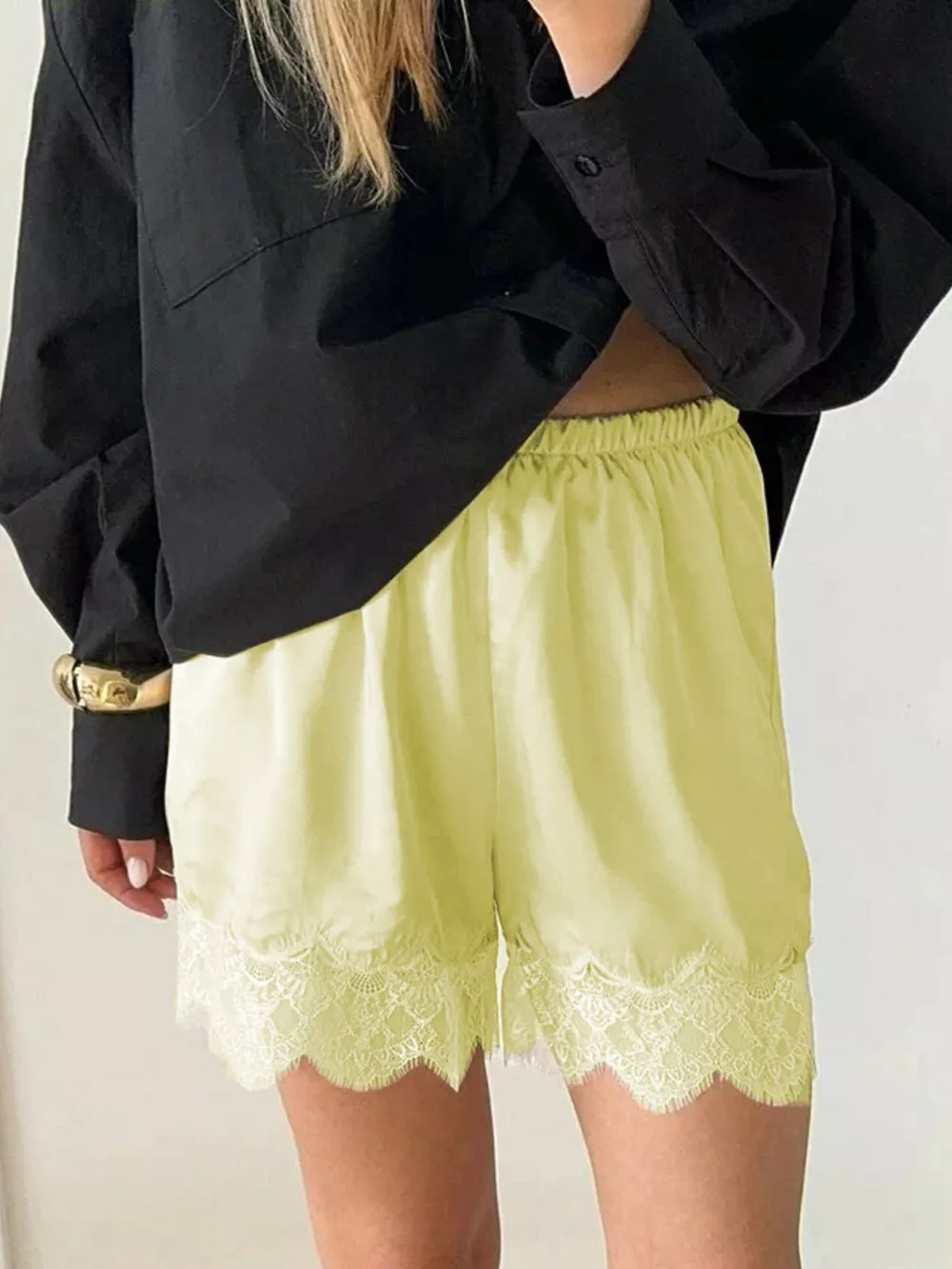 Lace Trim Elastic Waist Shorts, image 17