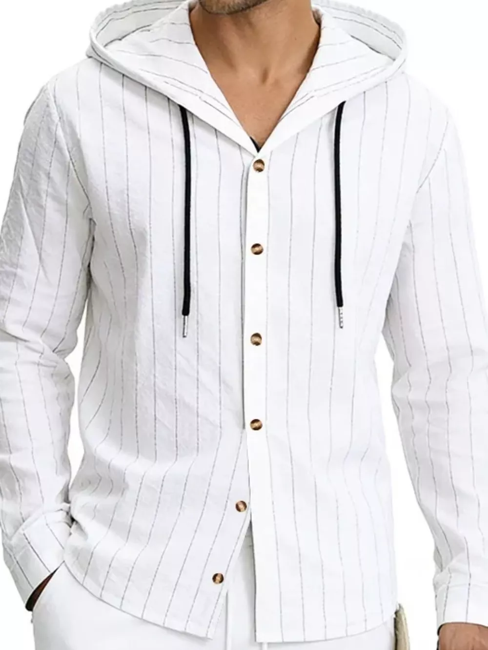 Men's Full Size Drawstring Hooded Button Up Shirt Plus Size, image 7