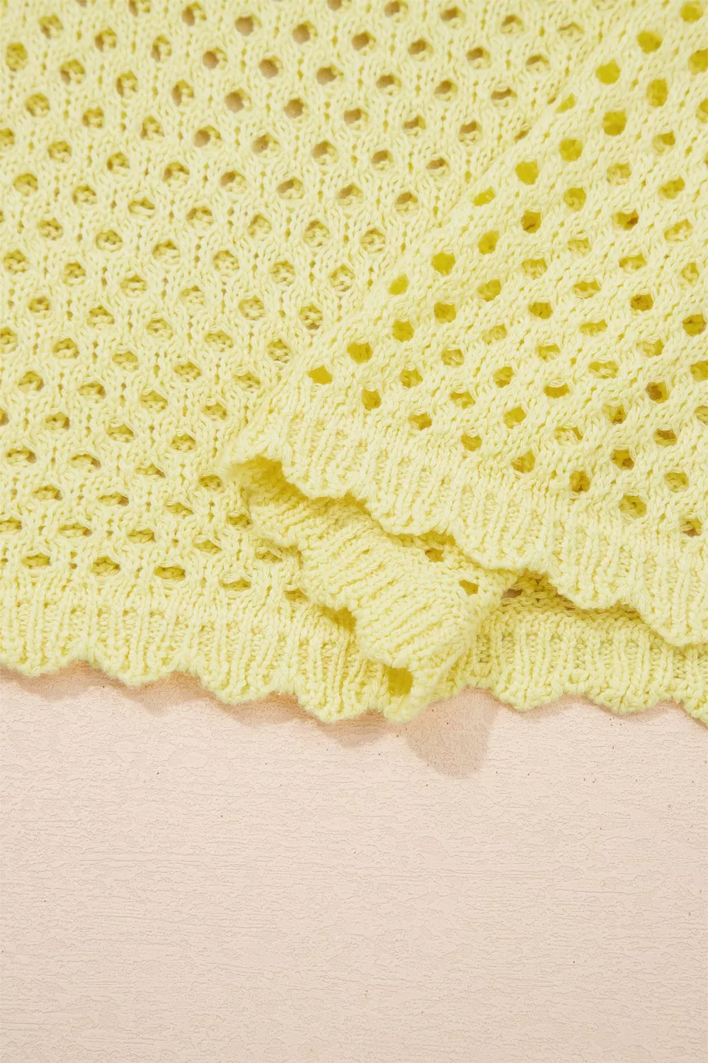 Scalloped Trim Hollow Out Knit Long Sleeve Top, image 9