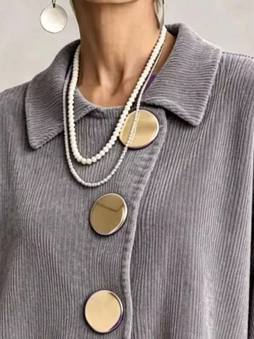 Full Size Ribbed Knit Gold Buttons Cardigan Plus Size, image 26