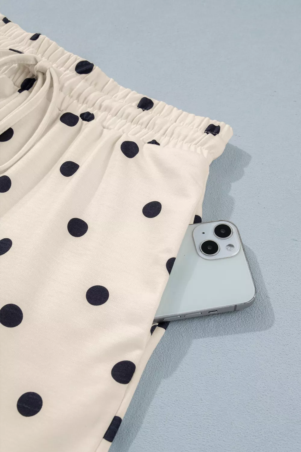 Exposed Seam Detail Polka Dot Loose Tee Drawstring Shorts Set, image 10