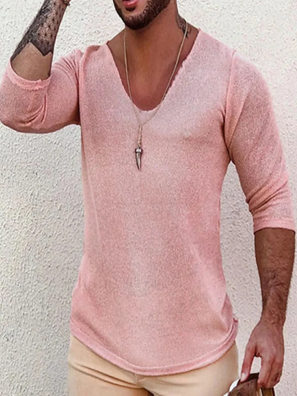 Men's Full Size V-Neck Long Sleeve T-Shirt Plus Size, image 10
