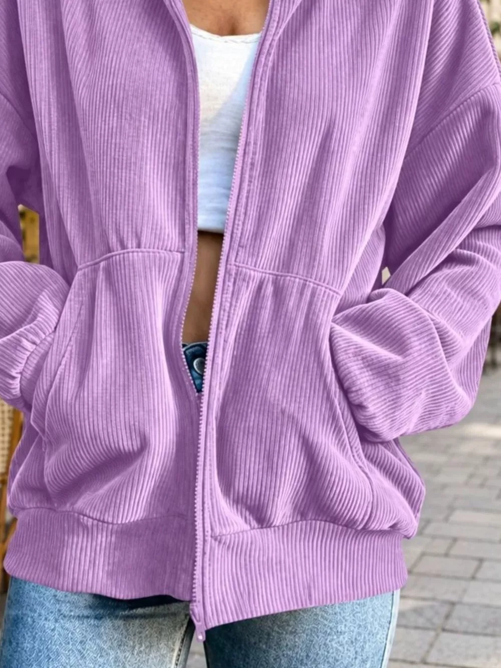 Corduroy Zip-Up Dropped Shoulder Jacket, image 15