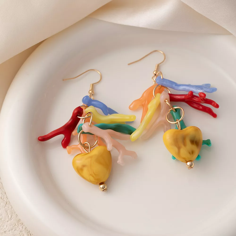 Colorful Resin Heart Dangle Earrings, image 2