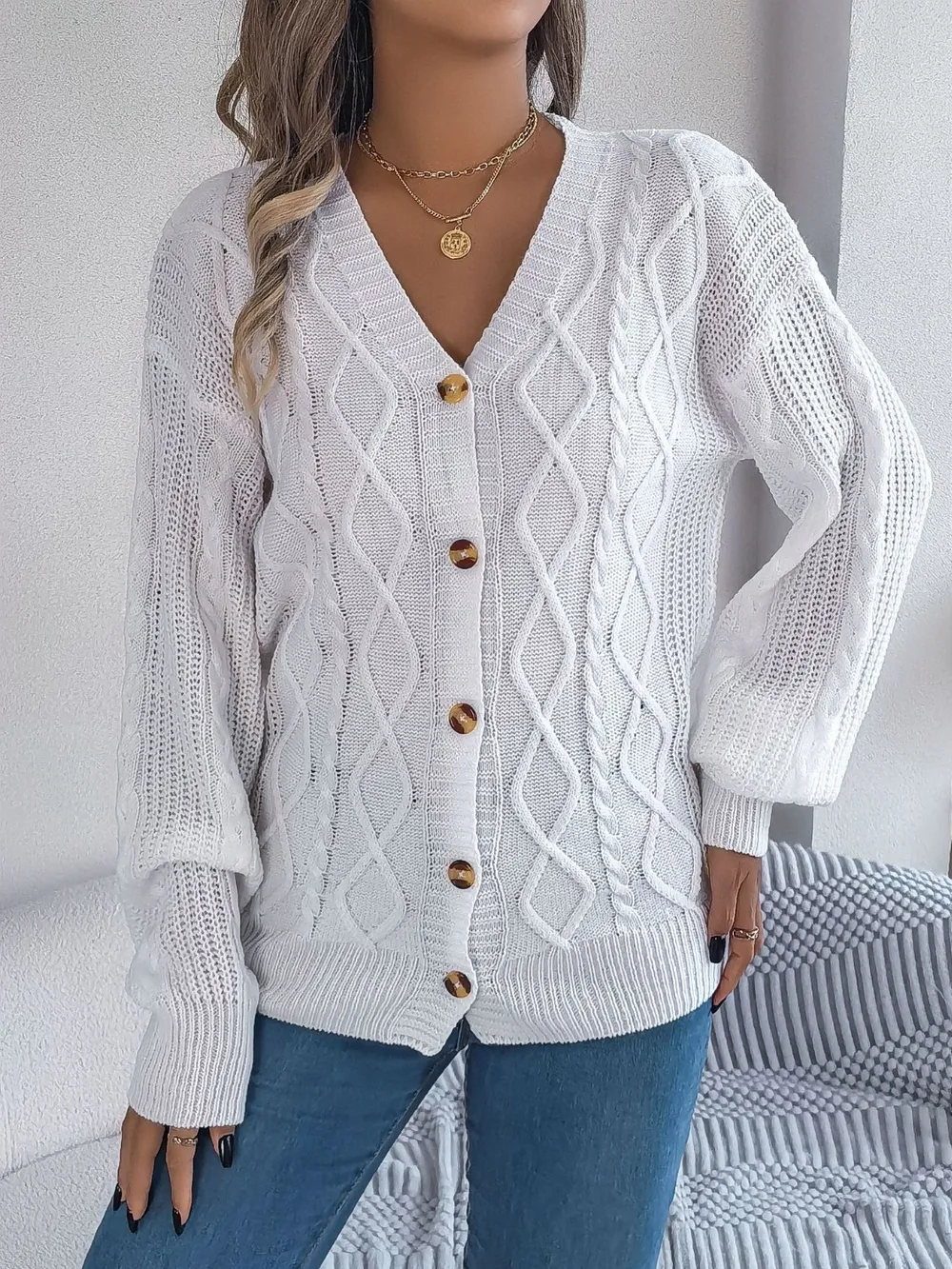 Cable-Knit Long Sleeve Cardigan, image 12