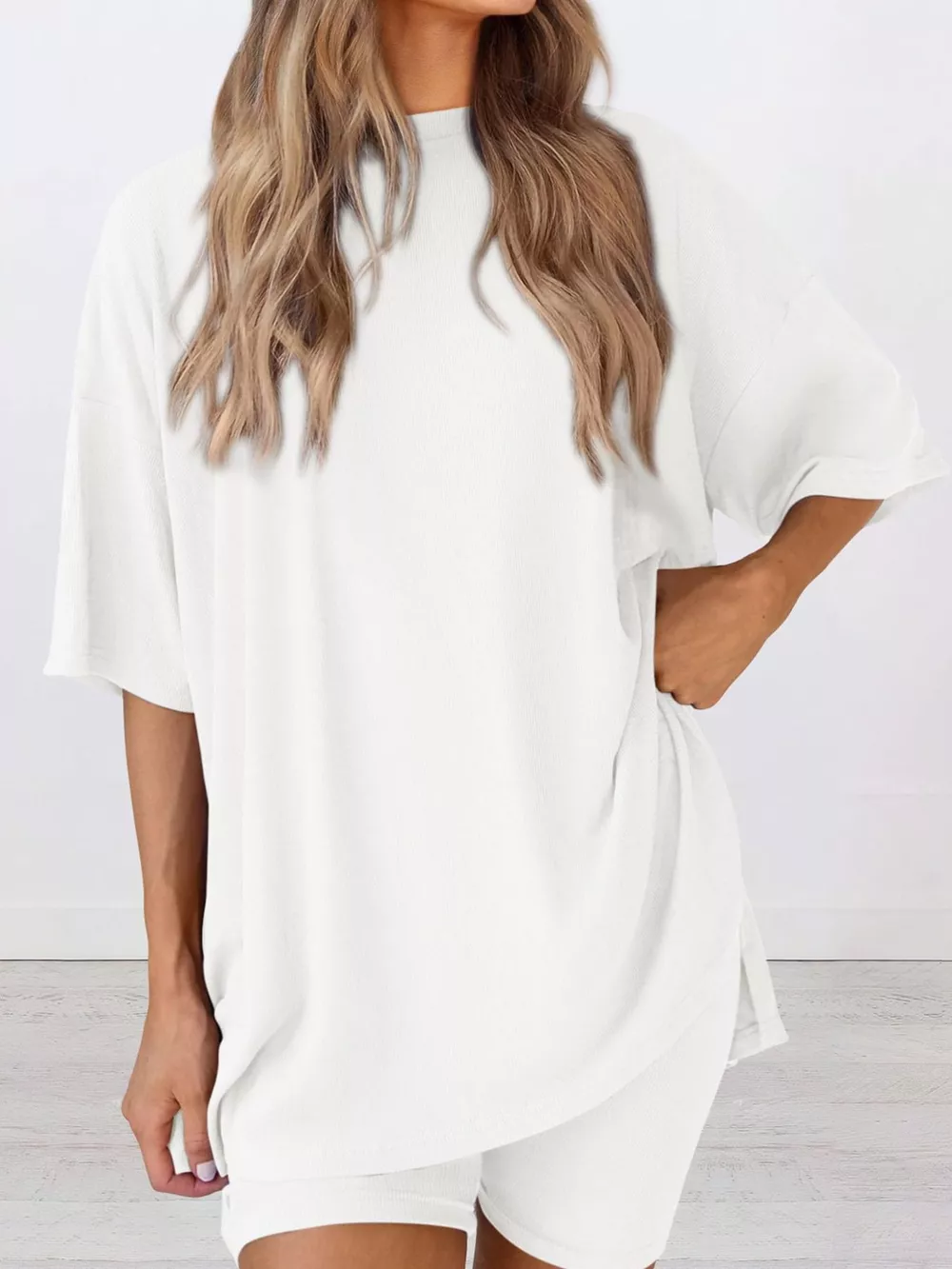 Full Size Half Sleeve T-Shirt and Shorts Set Plus Size, image 34
