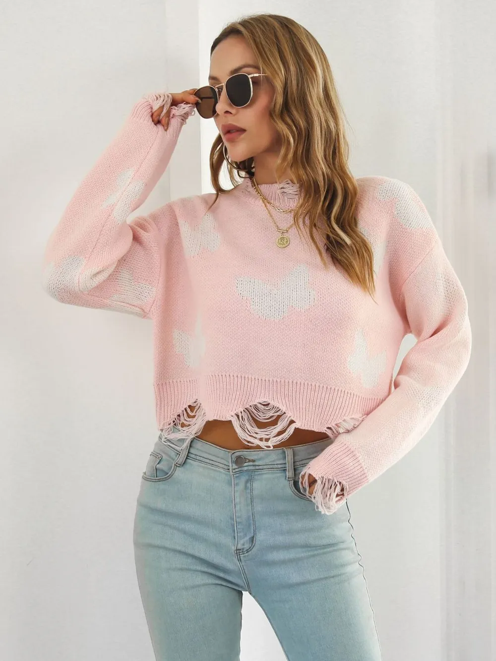Distressed Butterfly Cropped Sweater, image 20