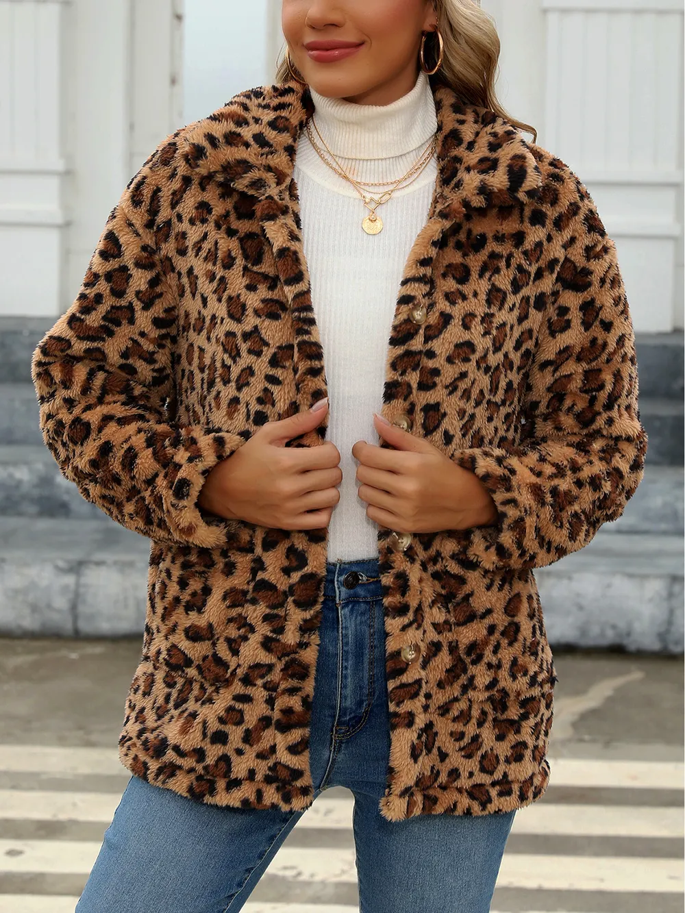 Button Up Drop Shoulder Fuzzy Jacket, image 23