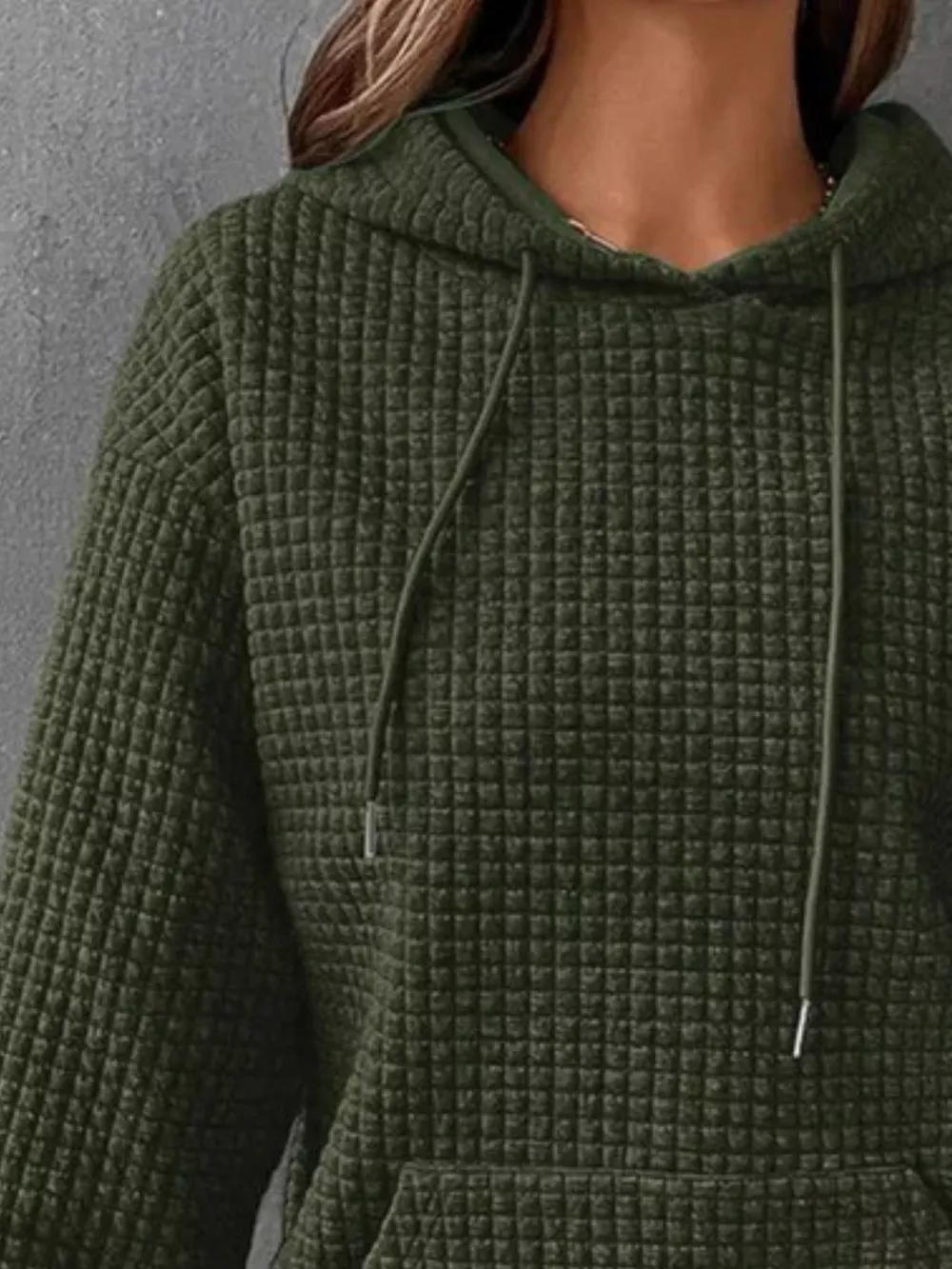 Full Size Textured Kangaroo Pocket Hoodie Plus Size, image 21
