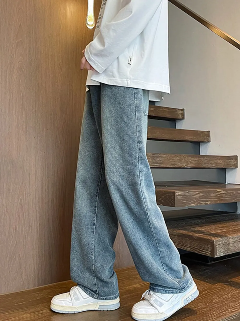 Men's Full Size Relaxed Fit Wash Wide Leg Jeans Plus Size