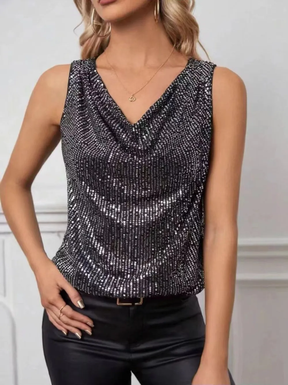 Sequin Cowl Neck Tank, image 13