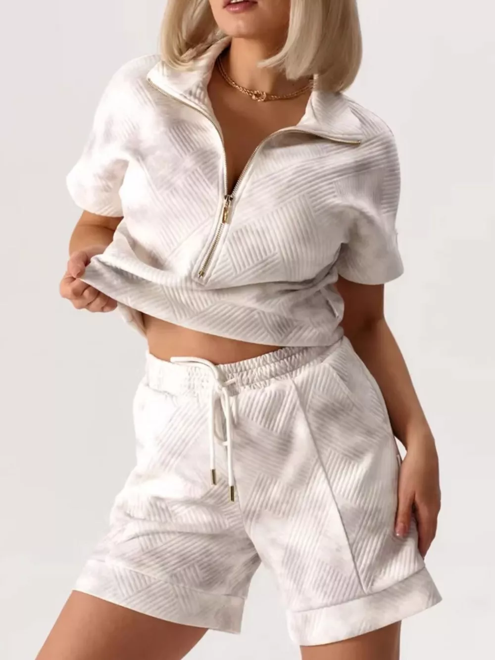 Half Zip Short Sleeve Top and Shorts Set, image 2