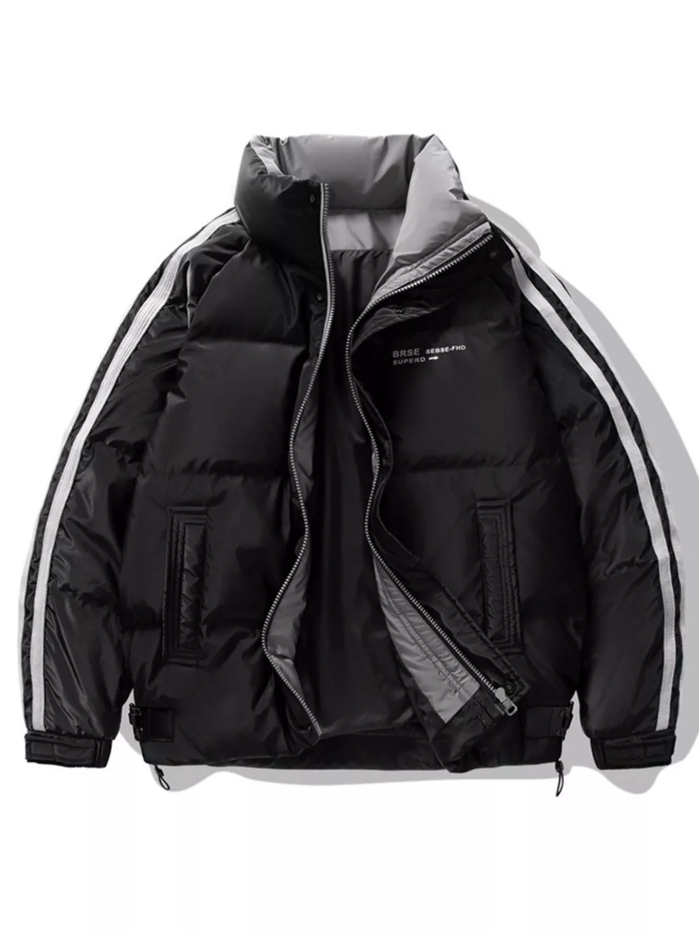 Men's Plus Size Striped Padded Puffer Jacket