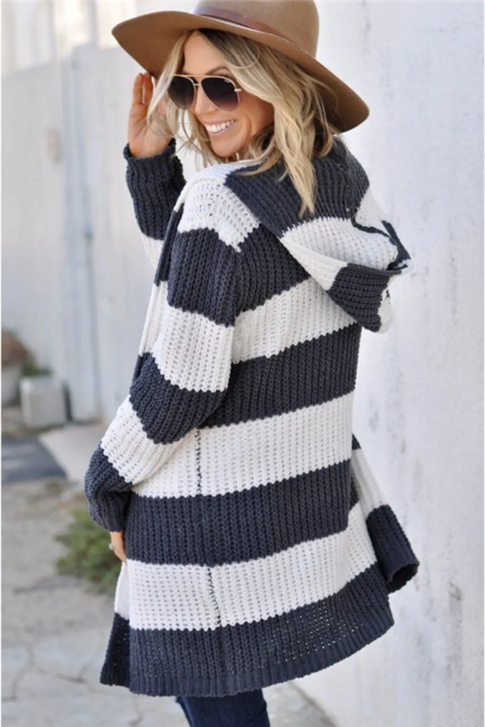 Contrast Stripes Open Front Long Sleeve Cardigan, image 2