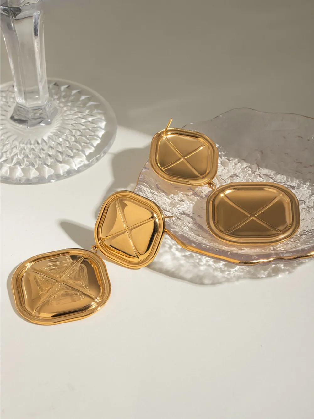 18K Gold-Plated Stainless Steel Square Earrings, image 6