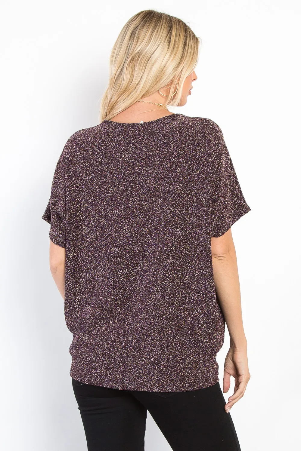Full Size Lurex Center Elastic Cinched Knit Top, image 2