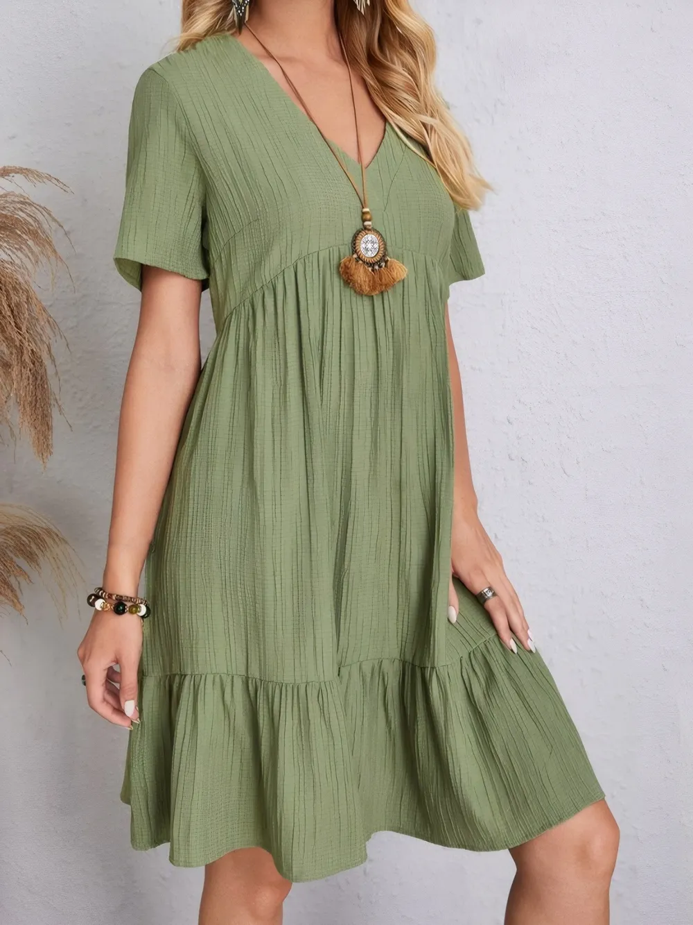 V-Neck Tiered Dress with Flutter Sleeves, image 6