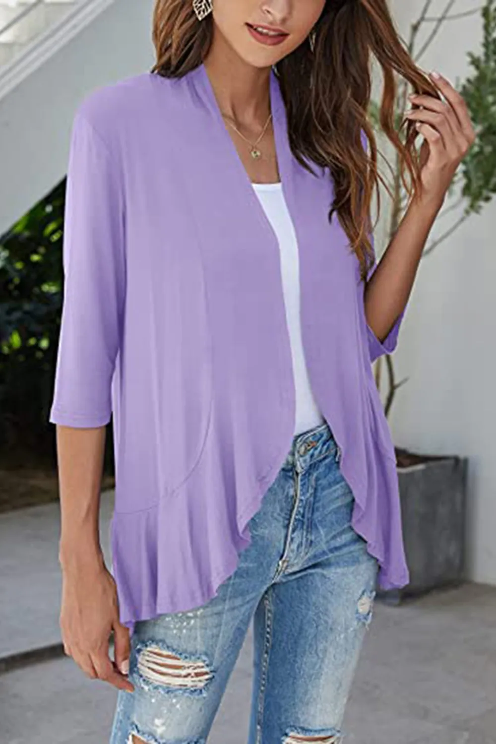 Open Front Three-Quarter Sleeve Cardigan, image 22