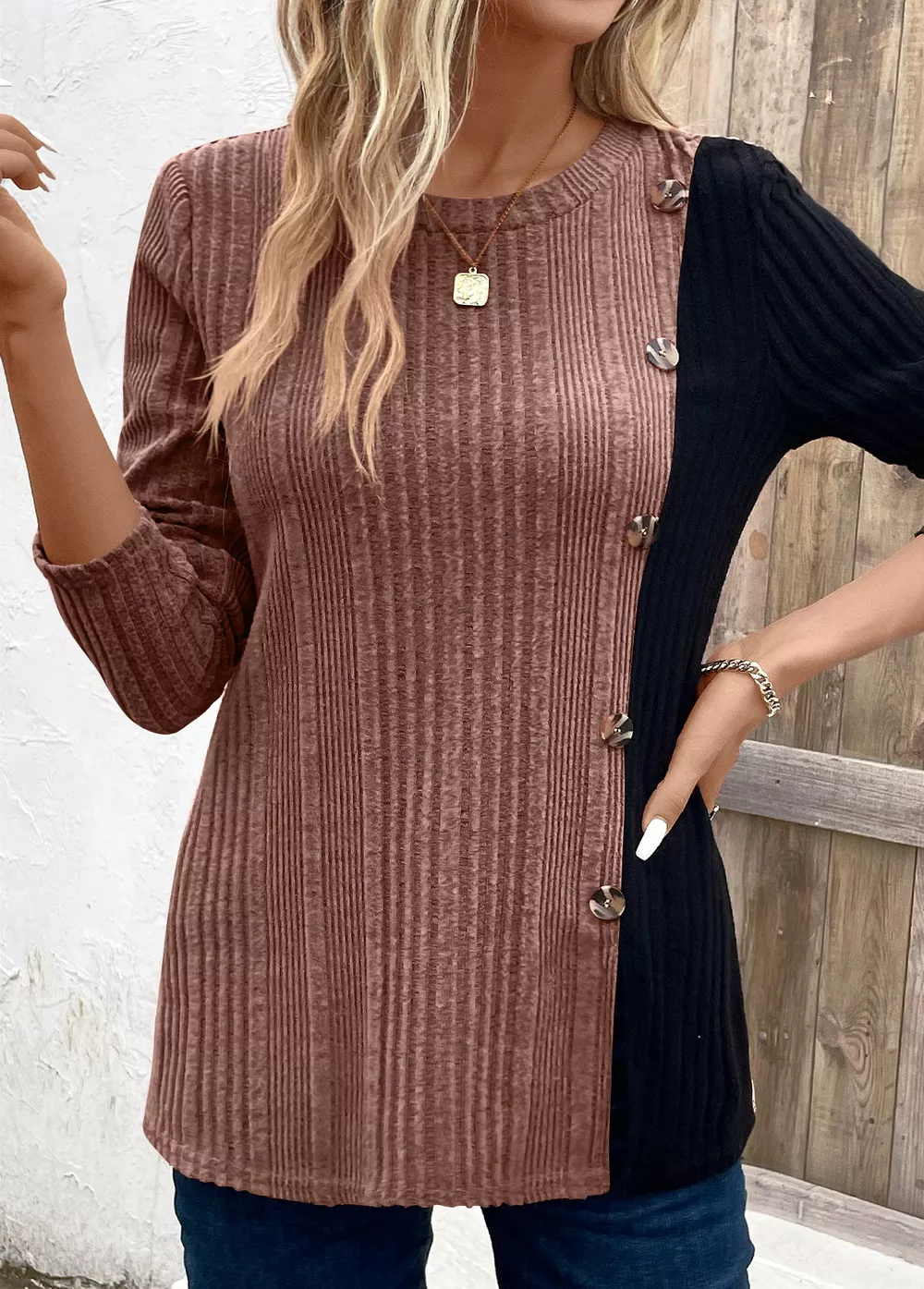 Color Block Ribbed Knit T-Shirt, image 18