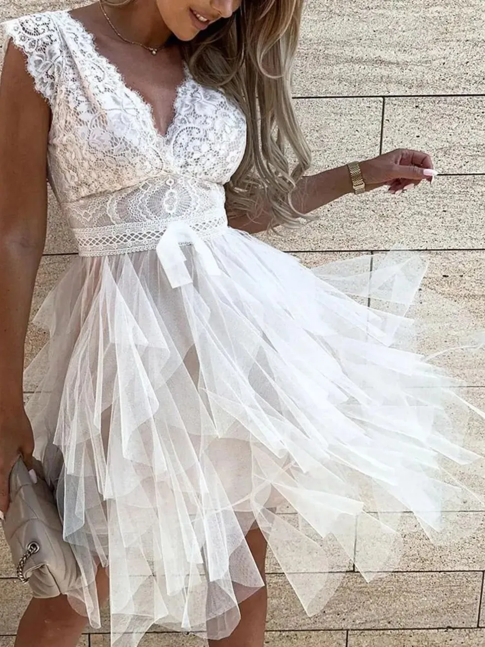 Lace Bodice Layered Tulle Dress, image 4