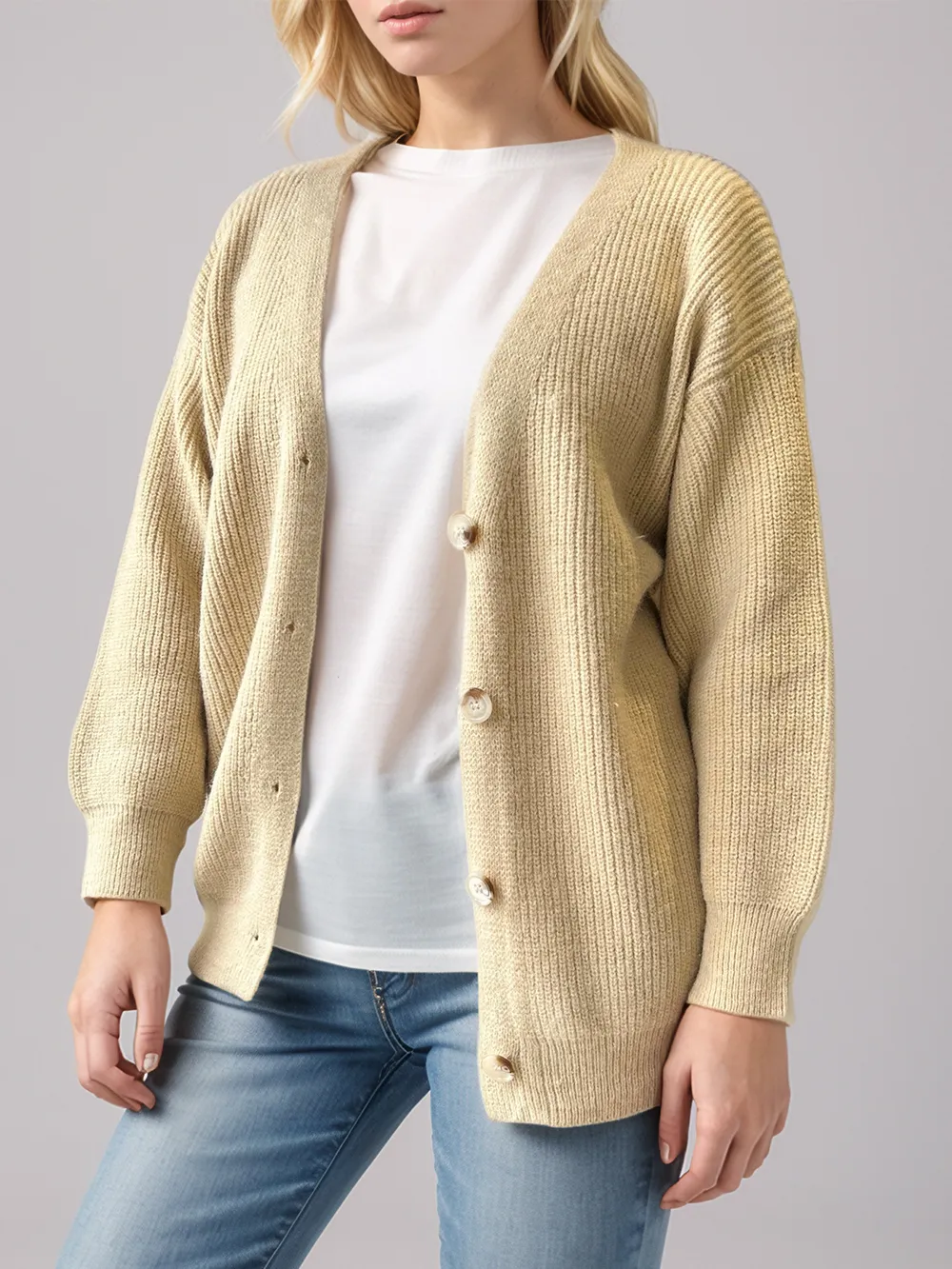 Button Down V-Neck Long Sleeve Cardigan, image 5
